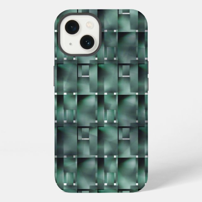 Rectangular shapes in dark and spotted green iPhone case (Back)