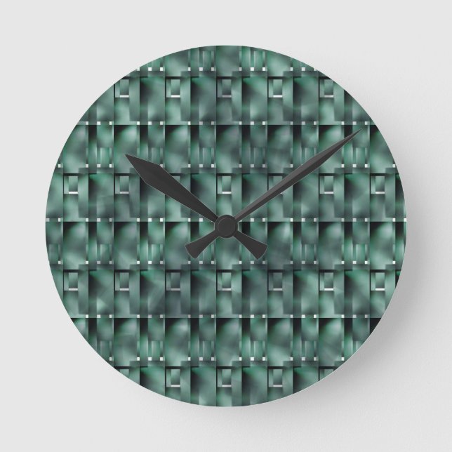 Rectangular shapes in dark and spotted green round clock (Front)