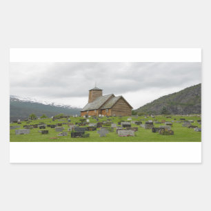 Rectangular sticker of stave church in Norway