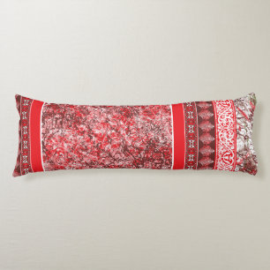 Rectangular textile design with ornate red, white, body cushion
