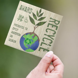 Recycle Award Tree Earth Globe Wood Grain Tile