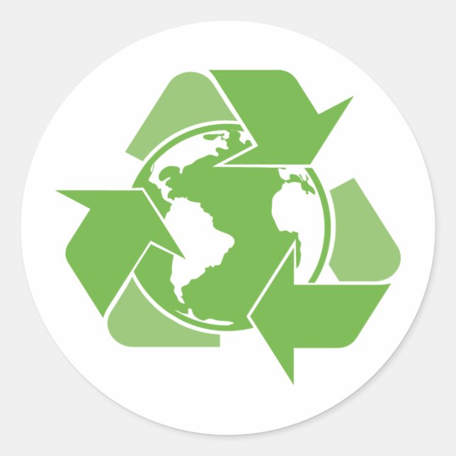 Recycle Earth Green Classic Round Sticker (Front)
