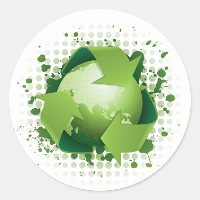 RECYCLE GREEN PLANET CLASSIC ROUND STICKER (Front)