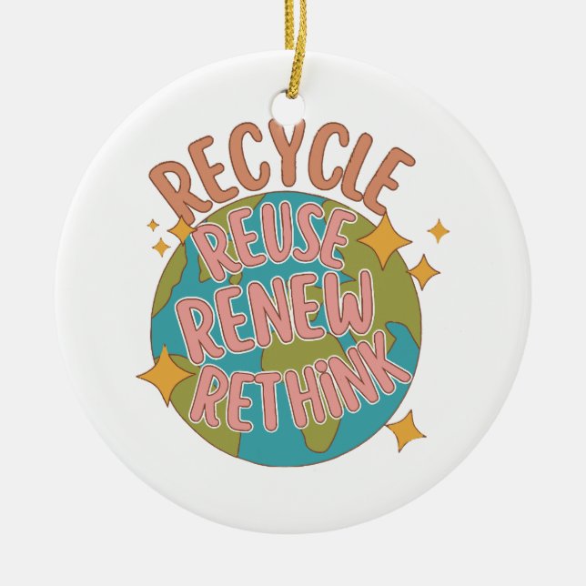 Recycle reuse Renew rethink  Ceramic Tree Decoration (Front)