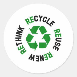 Recycle Reuse Renew Rethink Earth Day Environmenta Classic Round Sticker
