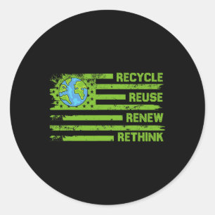 Recycle Reuse Renew Rethink Earth Day Environmenta Classic Round Sticker