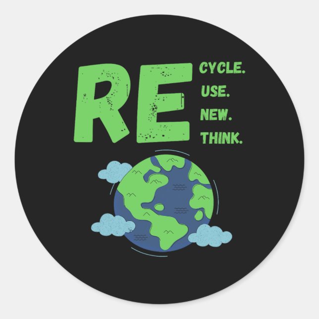 Recycle Reuse Renew Rethink Earth Day Environmenta Classic Round Sticker (Front)