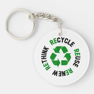 Recycle Reuse Renew Rethink Earth Day Environmenta Key Ring