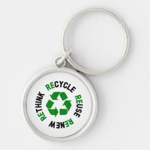 Recycle Reuse Renew Rethink Earth Day Environmenta Key Ring