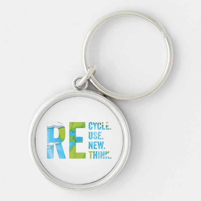 Recycle Reuse Renew Rethink For Earth's Day 2023 Key Ring (Front)