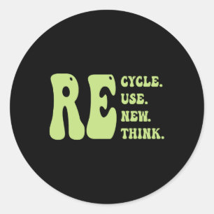 Recycle Reuse Renew Rethink Groovy Earth Day Cute Classic Round Sticker