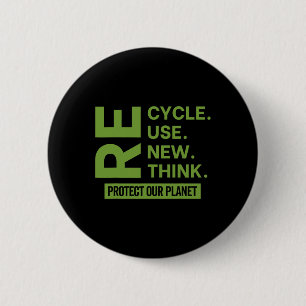 Recycle Reuse Renew Rethink Protect Our Planet Ear 6 Cm Round Badge
