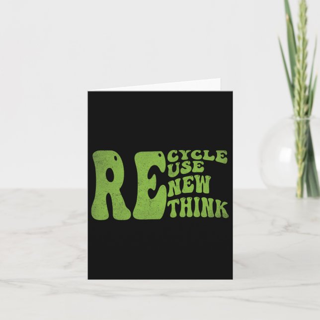 Recycle Reuse Renew Rethink Retro Groovy Earth Day Card (Front)