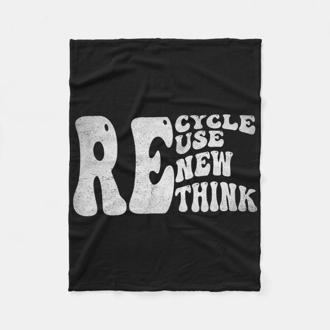 Recycle Reuse Renew Rethink Retro Groovy Earth Day Fleece Blanket (Front)