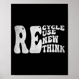 Recycle Reuse Renew Rethink Retro Groovy Earth Day Poster