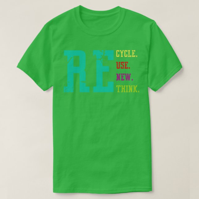 Recycle Reuse Renew Rethink Retro Text T-Shirt (Design Front)