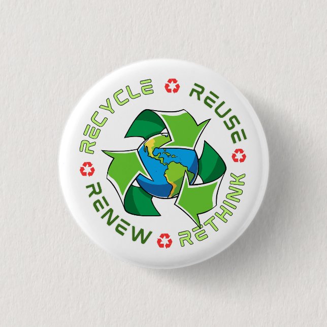 Recycle, Reuse, Renew, Rethink. Save Planet Earth 3 Cm Round Badge (Front)