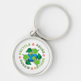 Recycle, Reuse, Renew, Rethink. Save Planet Earth Key Ring