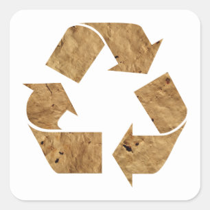 Recycle Sign Grunge Brown Recycling Symbol Square Sticker