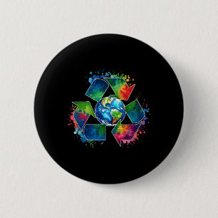 Recycle Symbol With Earth Supporting Earth Day Eve 6 Cm Round Badge