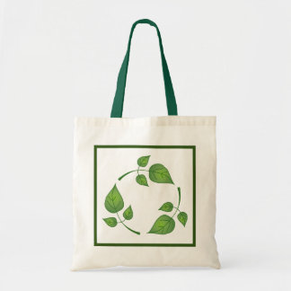 Recycle Symbol with Green Leaves Tote Bag