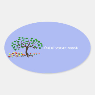Recycle Tree and Flowers Oval Sticker