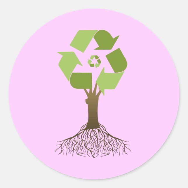 Recycle tree classic round sticker (Front)