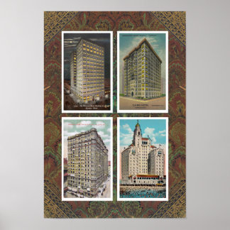 RECYCLED ART: 1920S USA ARCHITECTURE 4 POSTCARDS POSTER