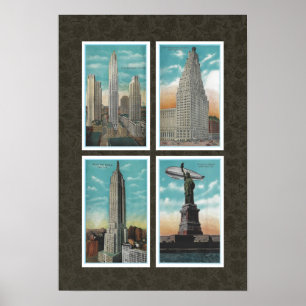 RECYCLED ART: 1930s NEW YORK CITY POSTCARDS Poster