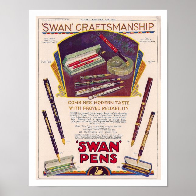 RECYCLED ART: 1931 SWAN PEN AD  POSTER (Front)