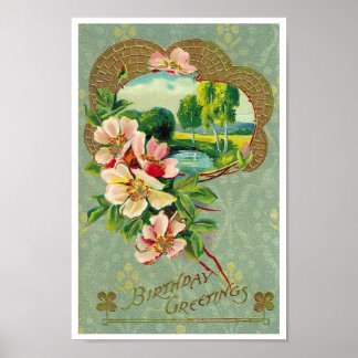 RECYCLED FINE ART: C1915 BIRTHDAY POSTCARD POSTER