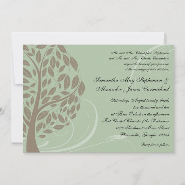 Recycled Paper Green Eco Tree Wedding Invitations (Front)