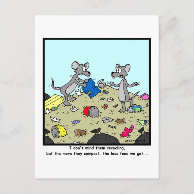 Recycling and Composting: Rat Cartoon Postcard (Front)
