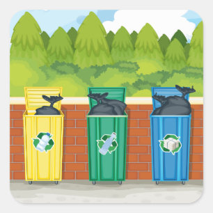 Recycling Bins Colour Coded Waste Sorting Square Sticker