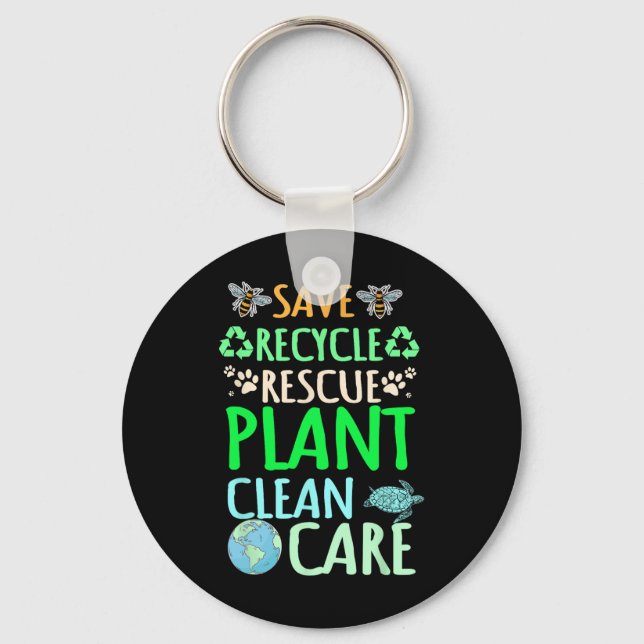 Recycling Environmentalist Recycle Earth Day Rescu Key Ring (Front)