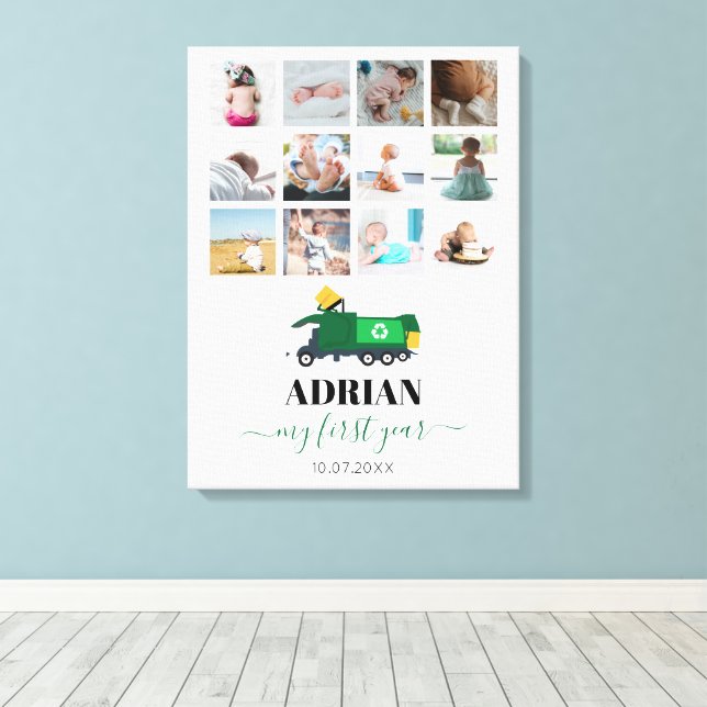 Recycling Garbage Truck Baby Boy 1st Year Photos Canvas Print (Insitu(Wood Floor))
