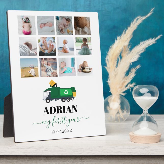 Recycling Garbage Truck Baby Boy 1st Year Photos Plaque (Side)