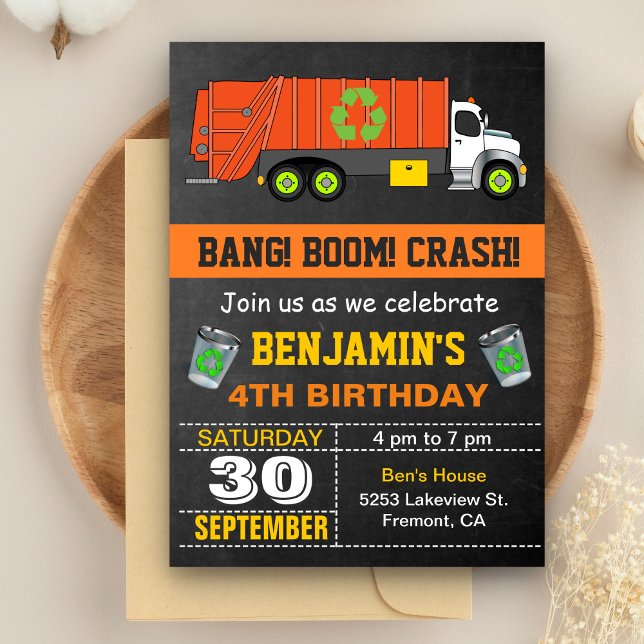 Recycling Garbage Truck Birthday Party Invitation (Creator Uploaded)