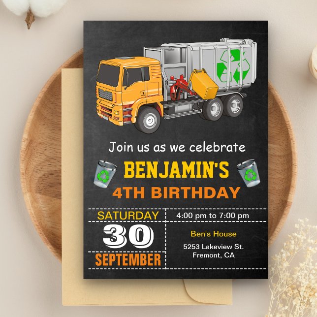 Recycling Garbage Truck Birthday Party Invitation (Creator Uploaded)