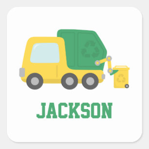 Recycling Garbage Truck Kids Personalised Square Sticker