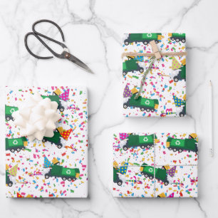 Recycling Garbage Truck Party Pattern Wrapping Paper Sheet