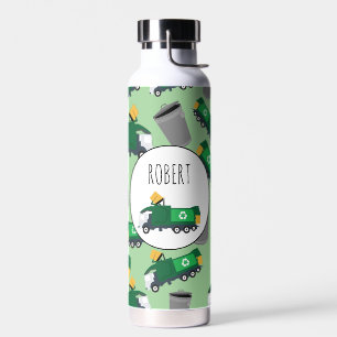 Recycling Garbage Truck Pattern Boys Name Water Bottle
