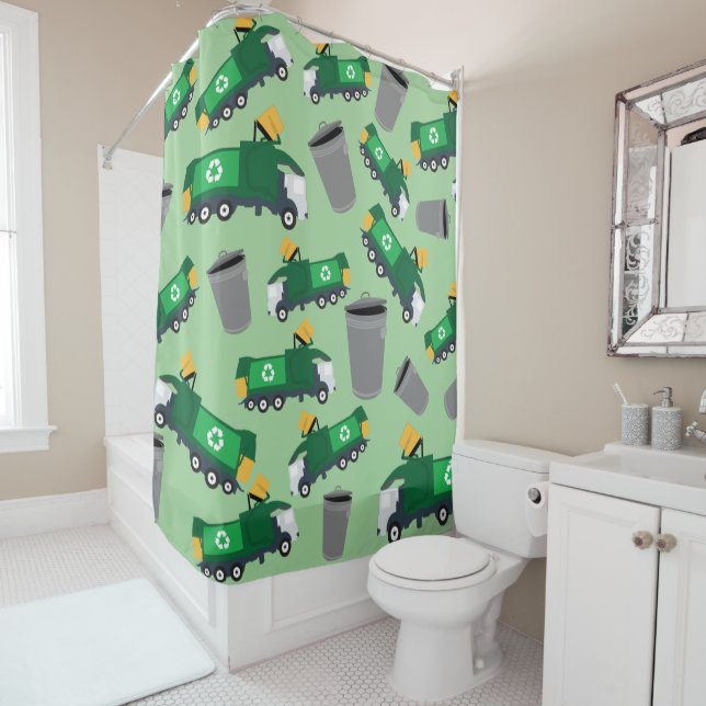 Recycling Garbage Truck Pattern Shower Curtain (In Situ)
