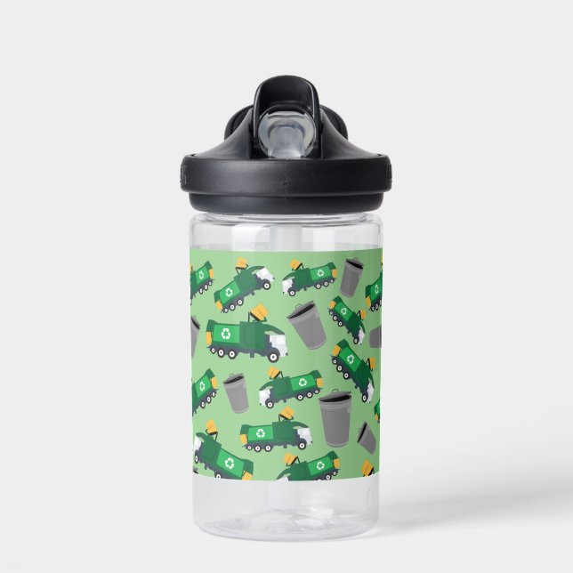 Recycling Garbage Truck Pattern Water Bottle (Front)