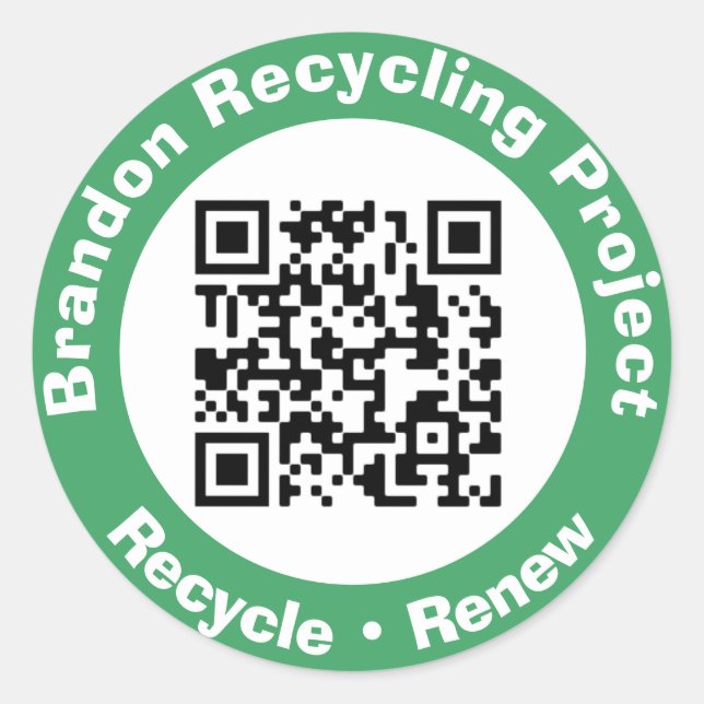 Recycling Project QR Code Recycle & Renew. Classic Round Sticker (Front)