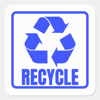 Recycling sign blue square sticker