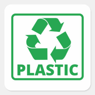 Recycling sign green plastic  square sticker
