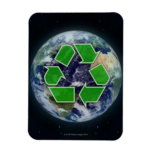 Recycling symbol and planet earth magnet (Vertical)