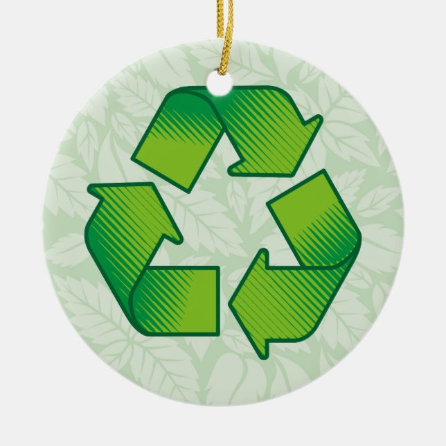 Recycling symbol ceramic tree decoration (Front)