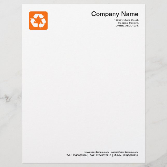 Recycling Symbol - Orange Customised Letterhead (Front)